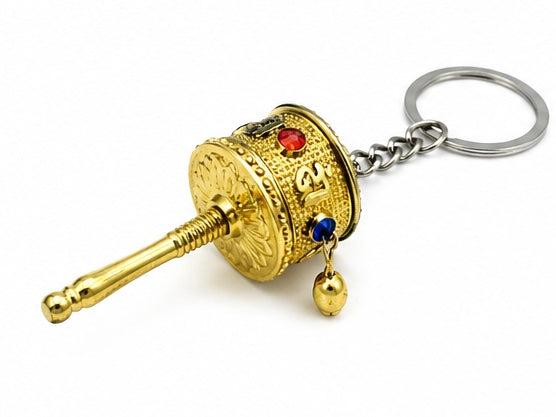 Mini Tibetan Prayer Wheel Keychain – Handcrafted Himalayan Buddhist Spiritual Key Ring