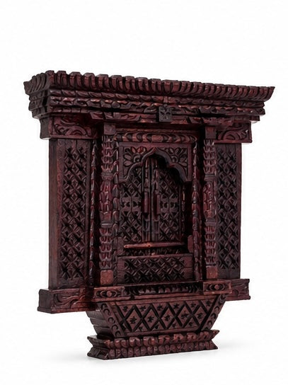 Handcrafted Wooden Temple Window – A Masterpiece of Himalayan Heritage