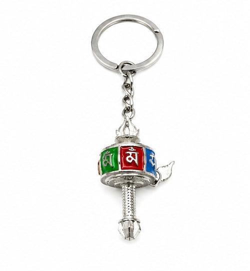 Colorful Tibetan Prayer Wheel Keychain – Mini Buddhist Spiritual Key Ring with Mantra