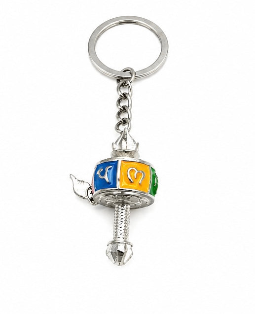 Colorful Tibetan Prayer Wheel Keychain – Mini Buddhist Spiritual Key Ring with Mantra