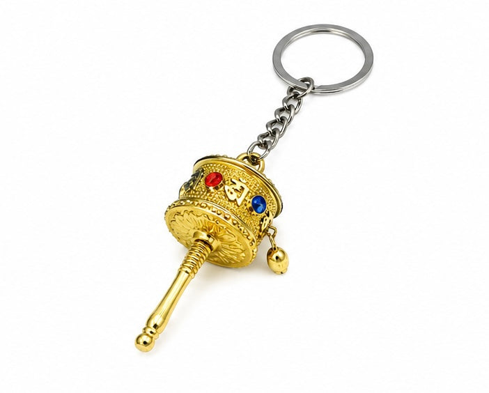 Mini Tibetan Prayer Wheel Keychain – Handcrafted Himalayan Buddhist Spiritual Key Ring