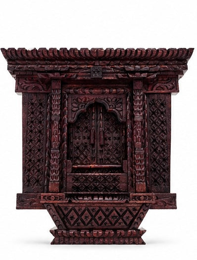 Handcrafted Wooden Temple Window – A Masterpiece of Himalayan Heritage