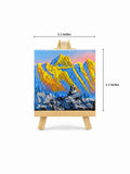 Mini Himalayan Sunset Mountain Canvas Painting – Golden Peaks Art (2.5 x 3.5 Inches)