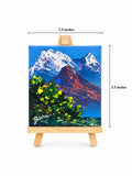 Mini Himalayan Landscape Canvas Painting – Snow Mountains & Nature Art (2.5 x 3.5 Inches)