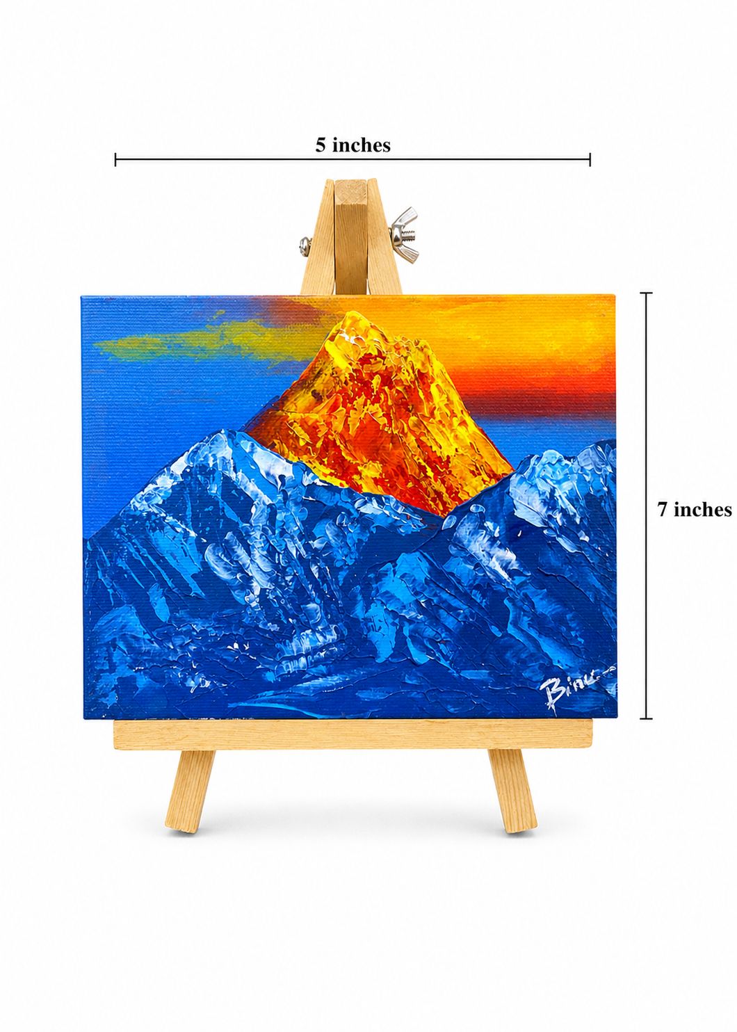 Himalayan Sunset Mountain Canvas Painting – Golden Peak Landscape Art (5 x 7 Inches)