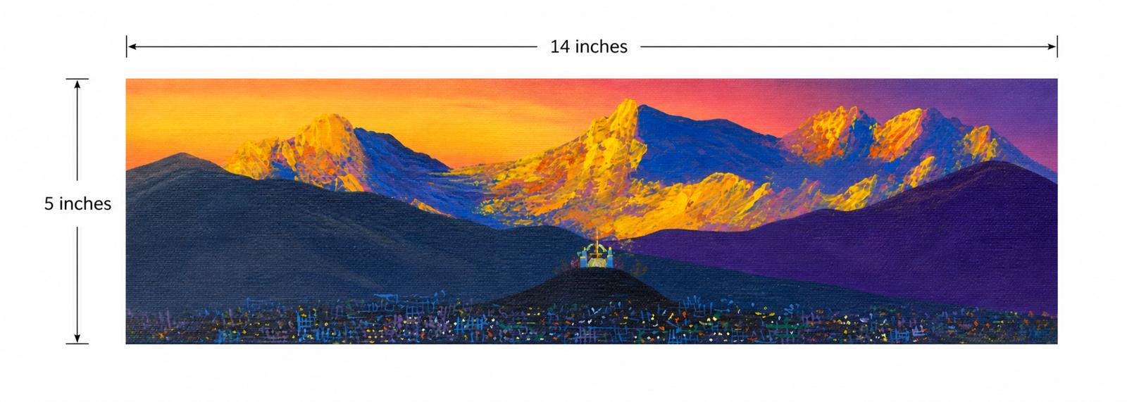 Himalayan Sunset Panorama Painting with Mountain Village – Handmade Nepal Art (14 x 5 Inches)