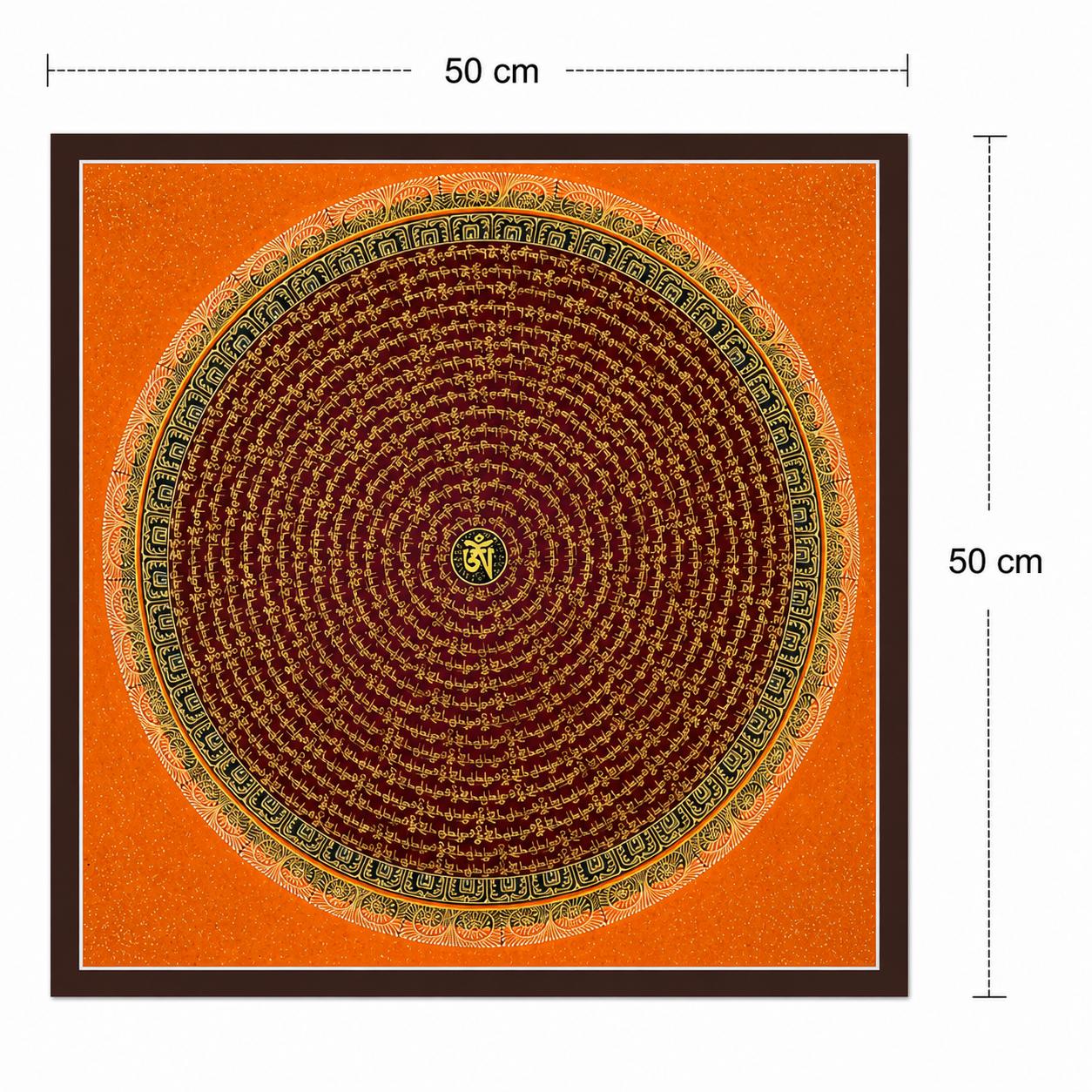 Tibetan Om Mantra Mandala Thangka Painting – Handcrafted Buddhist Wall Art 50x50 cm
