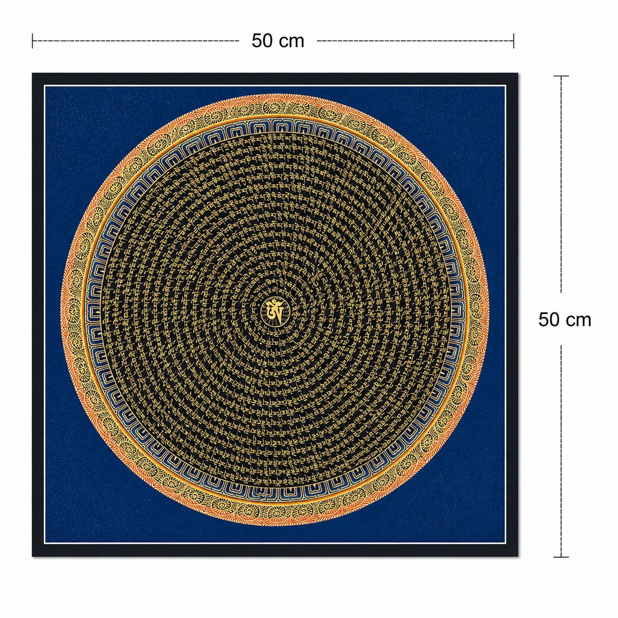 Tibetan Mantra Mandala Thangka Painting – Sacred Buddhist Wall Art 50x50 cm