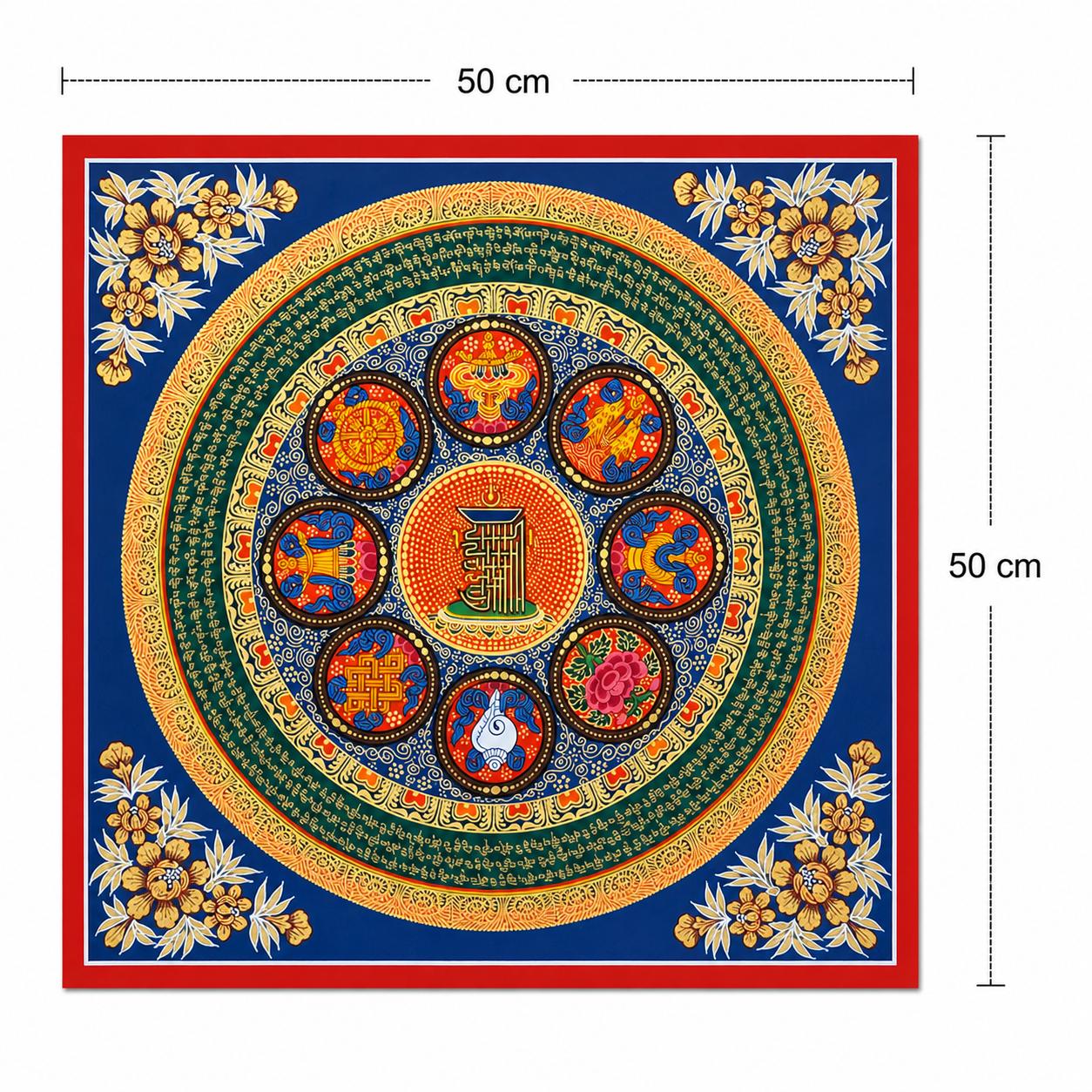 Tibetan Kalachakra Mandala Thangka Painting – Sacred Buddhist Wall Art 50x50 cm